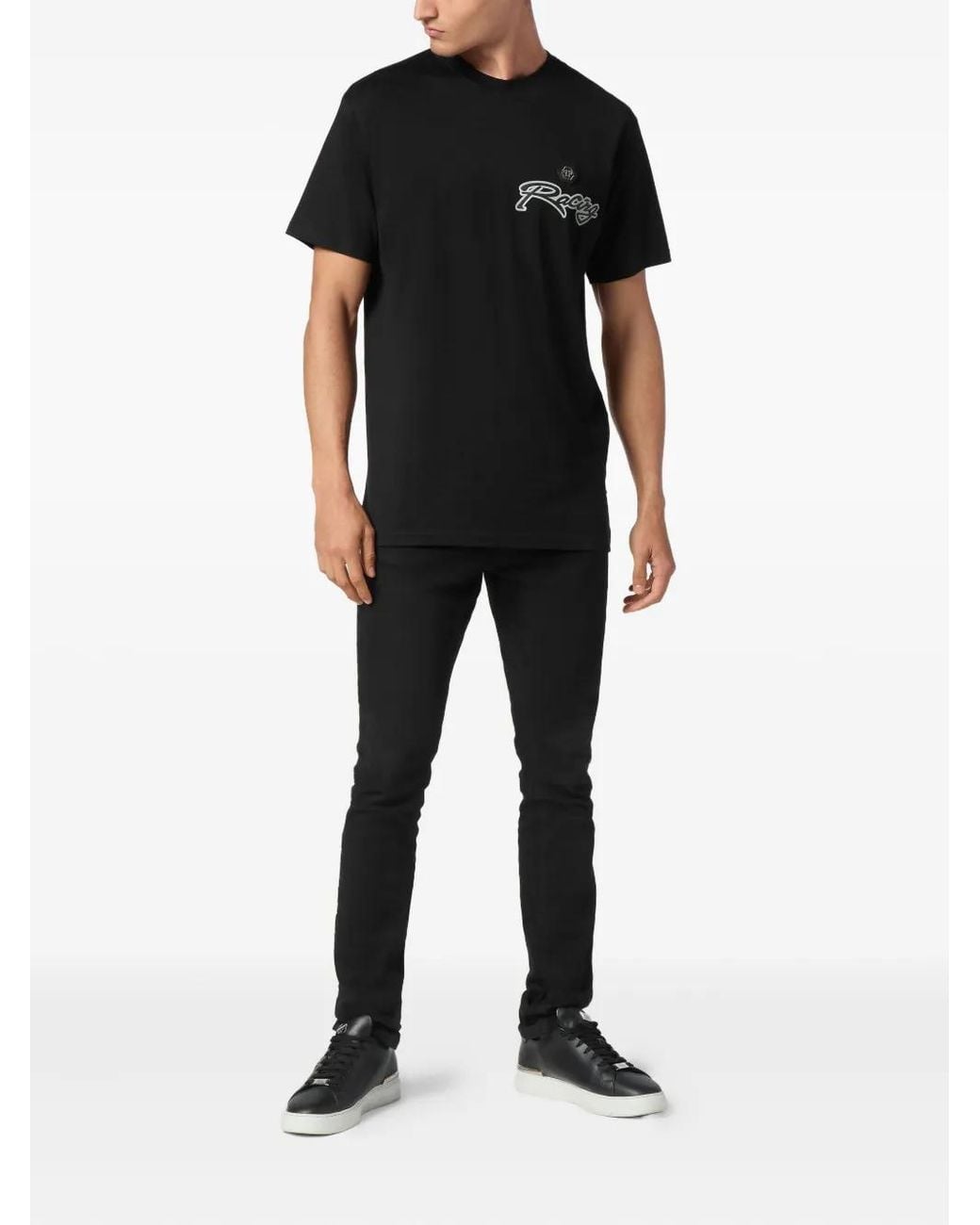 Philipp Plein Black Stripes Hexagon T-Shirt for men