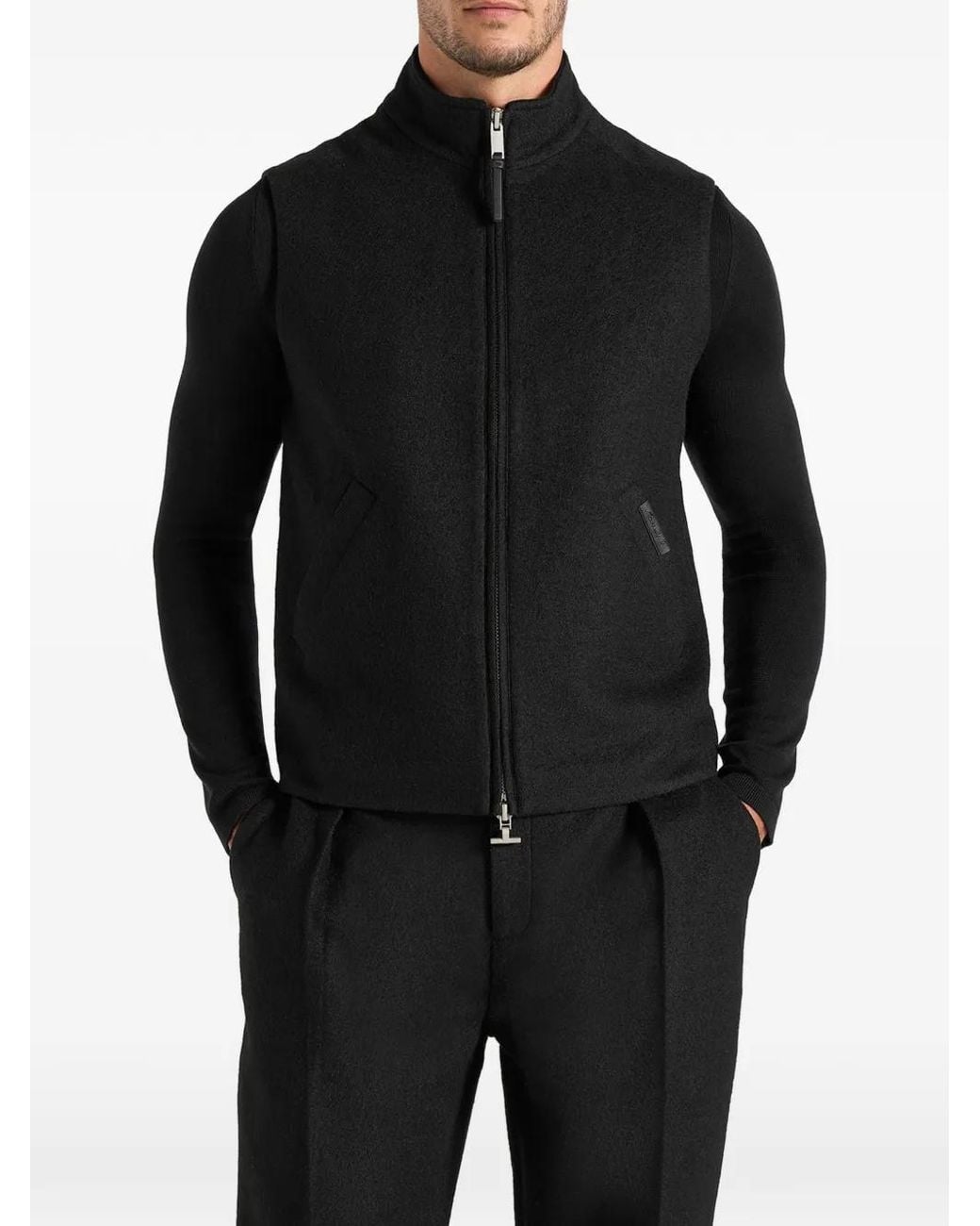Manière De Voir Black Gilet Zippé Levi En Laine Brossée À Chevrons for men