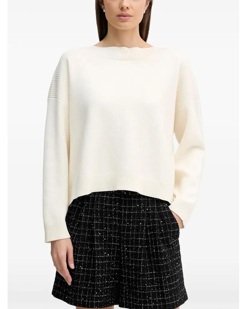 Benetton White Jacquard Ribbed Knit Jumper