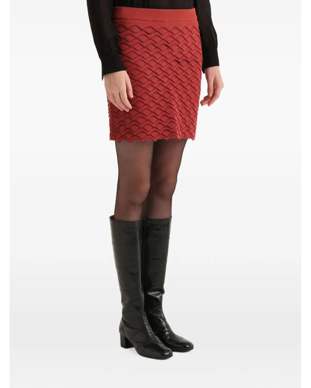 Maliparmi Red Wave-Pattern Mini Skirt