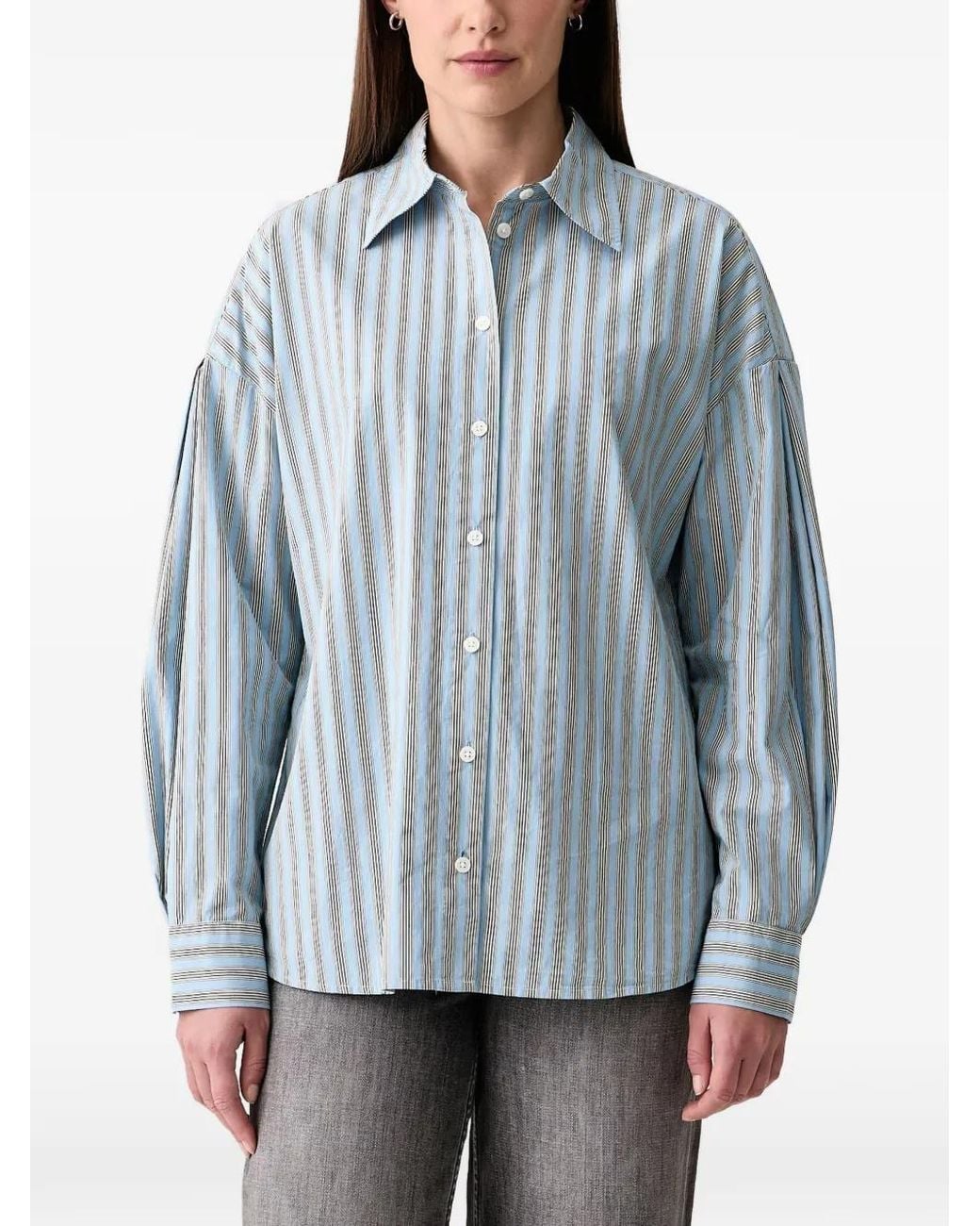 Marc O' Polo Blue Chemise Rayée À Manches Plissées