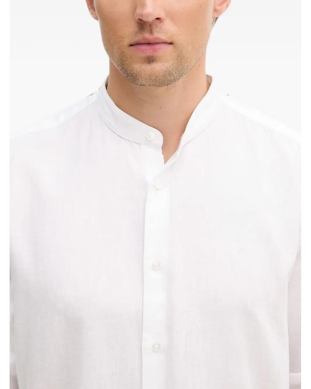 Joop! White Pebo Band-Collar Long-Sleeve Shirt for men