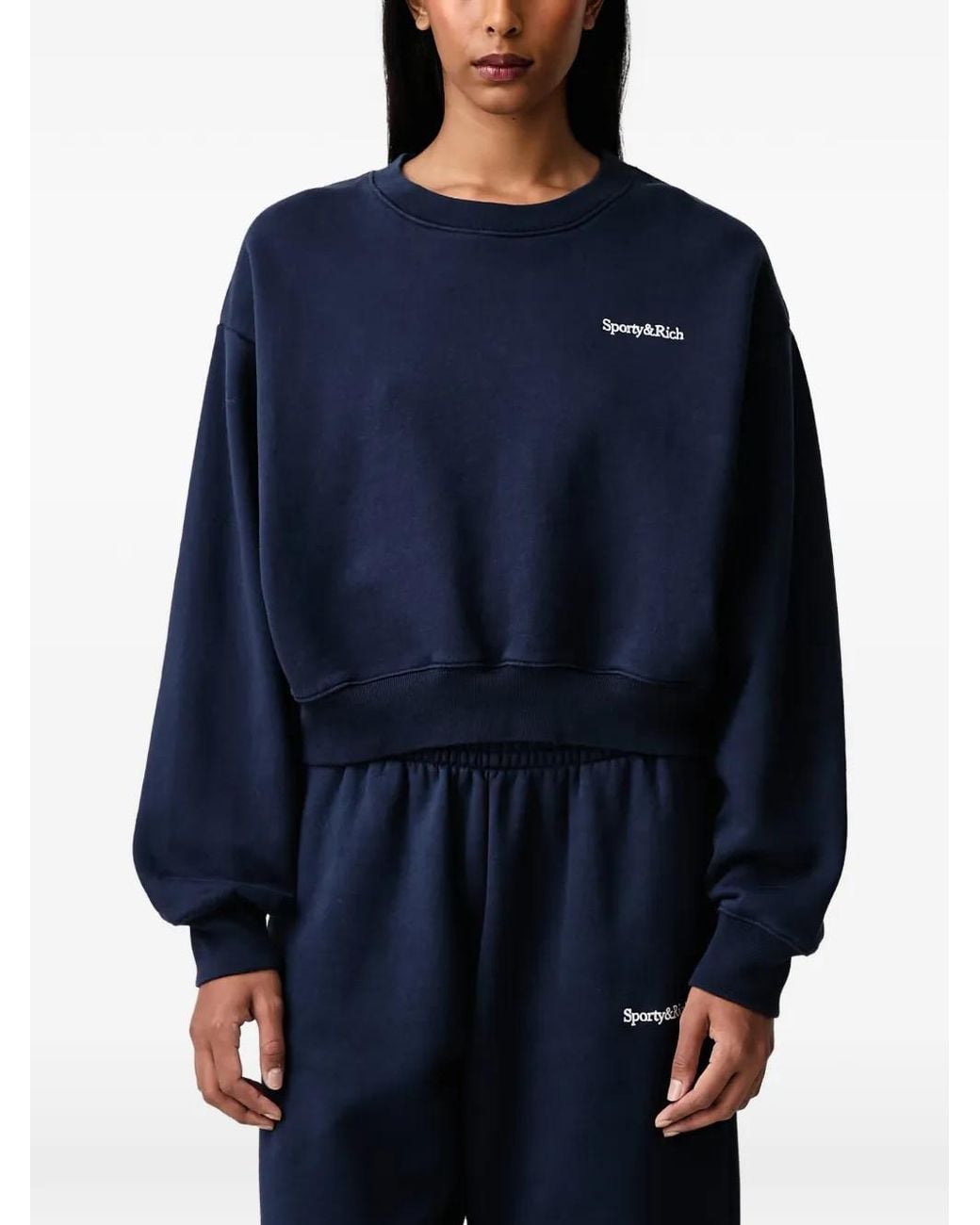 Sporty & Rich Blue Logo-Print Cropped Sweatshirt