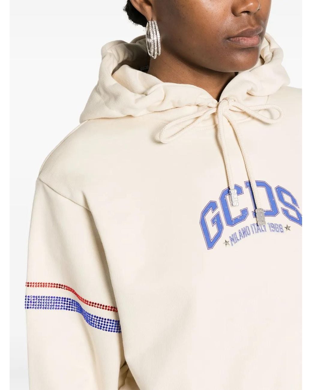 Gcds White Sweatshirt With Cropped Decoration
