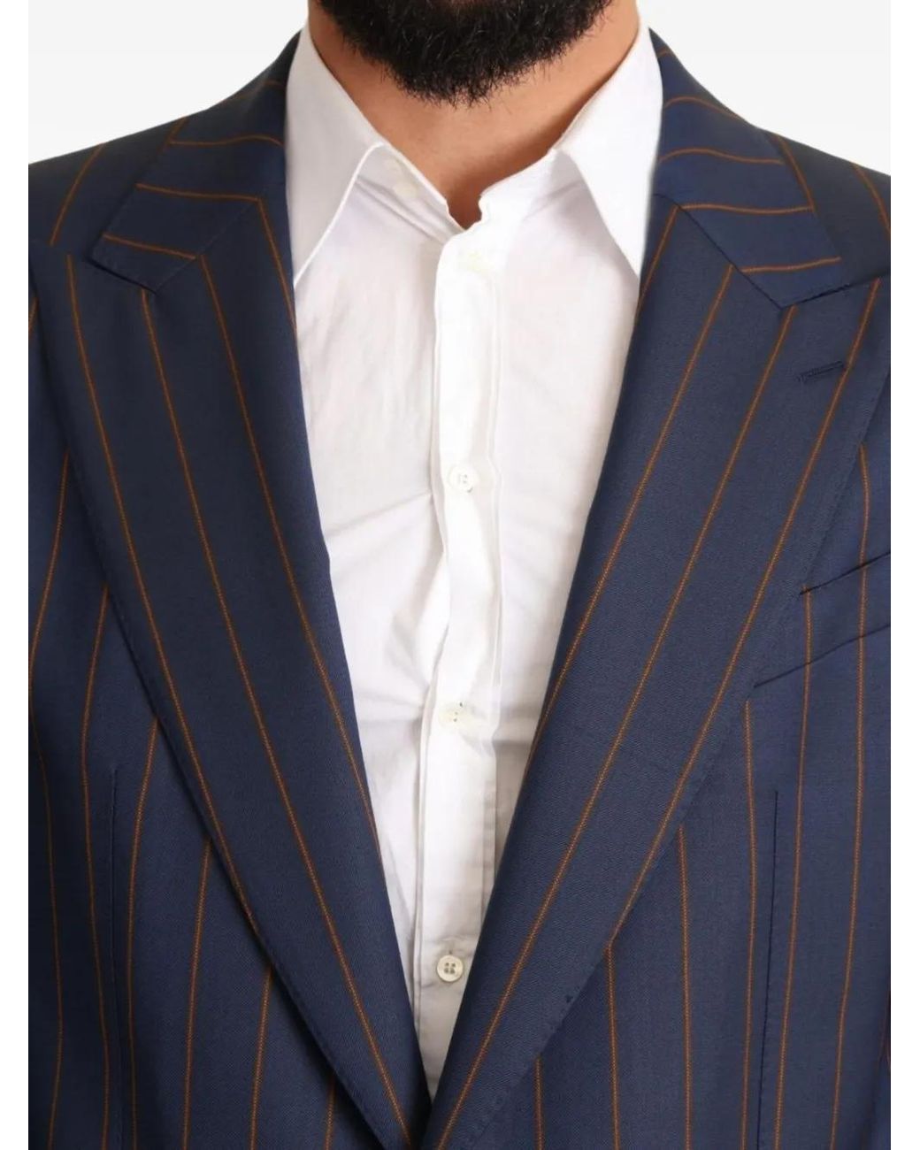Dolce & Gabbana Blue Pinstripe Single-Breasted Blazer for men