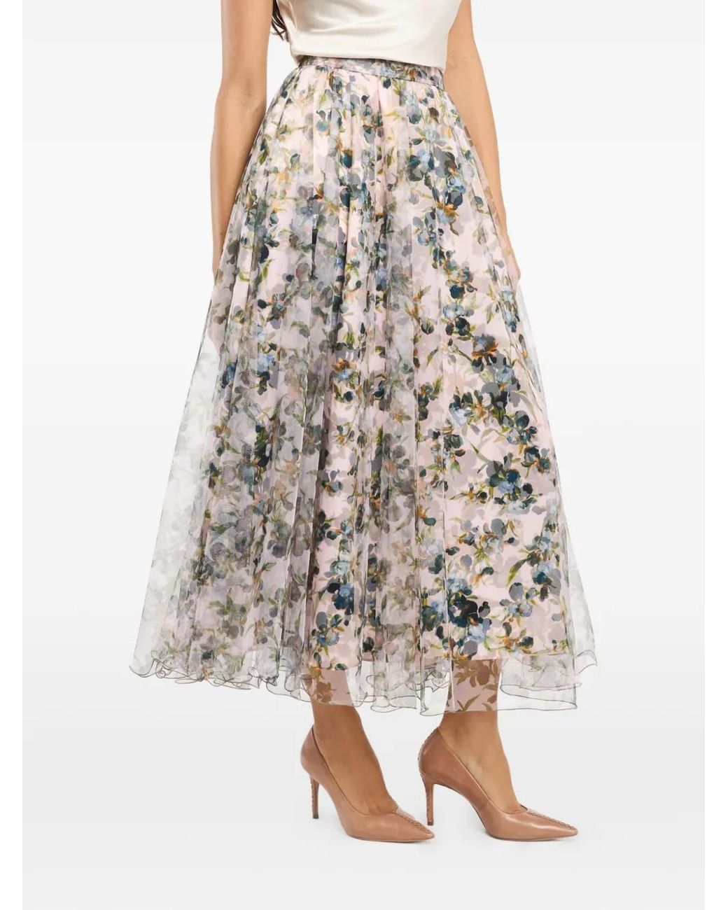 Cinq À Sept White Sofia Floral Midi Skirt