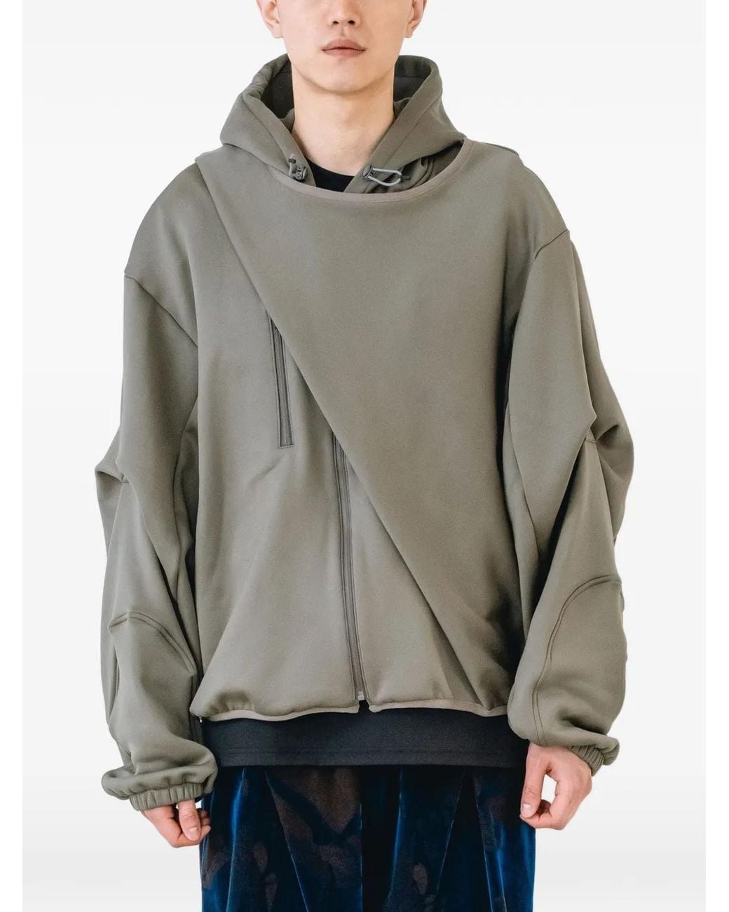Yoshio Kubo Gray Sash Layered-Design Hoodie for men