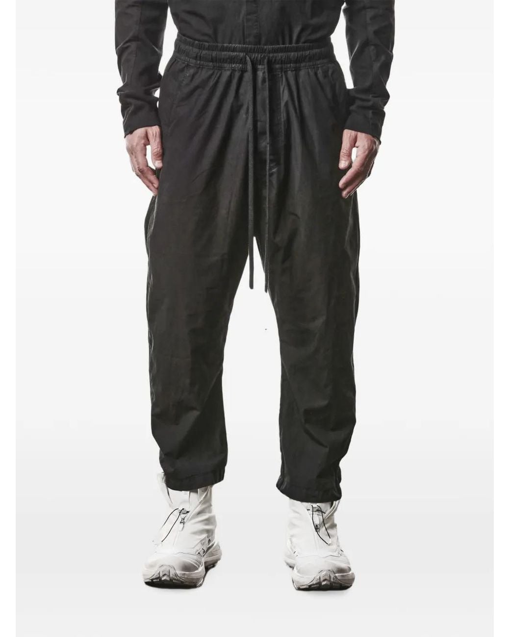 Thom Krom Black Drop-Crotch Drawstring Trousers for men