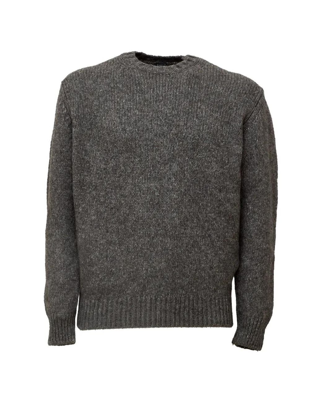 Fedeli Gray Chunky-Knit Crew-Neck Sweater for men