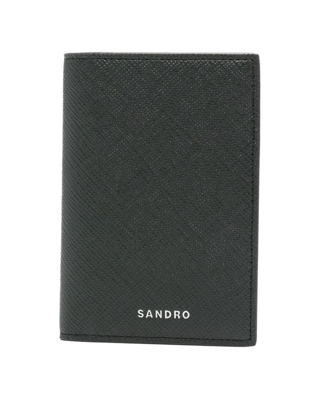 Sandro Green Saffiano Leather Card Holder for men