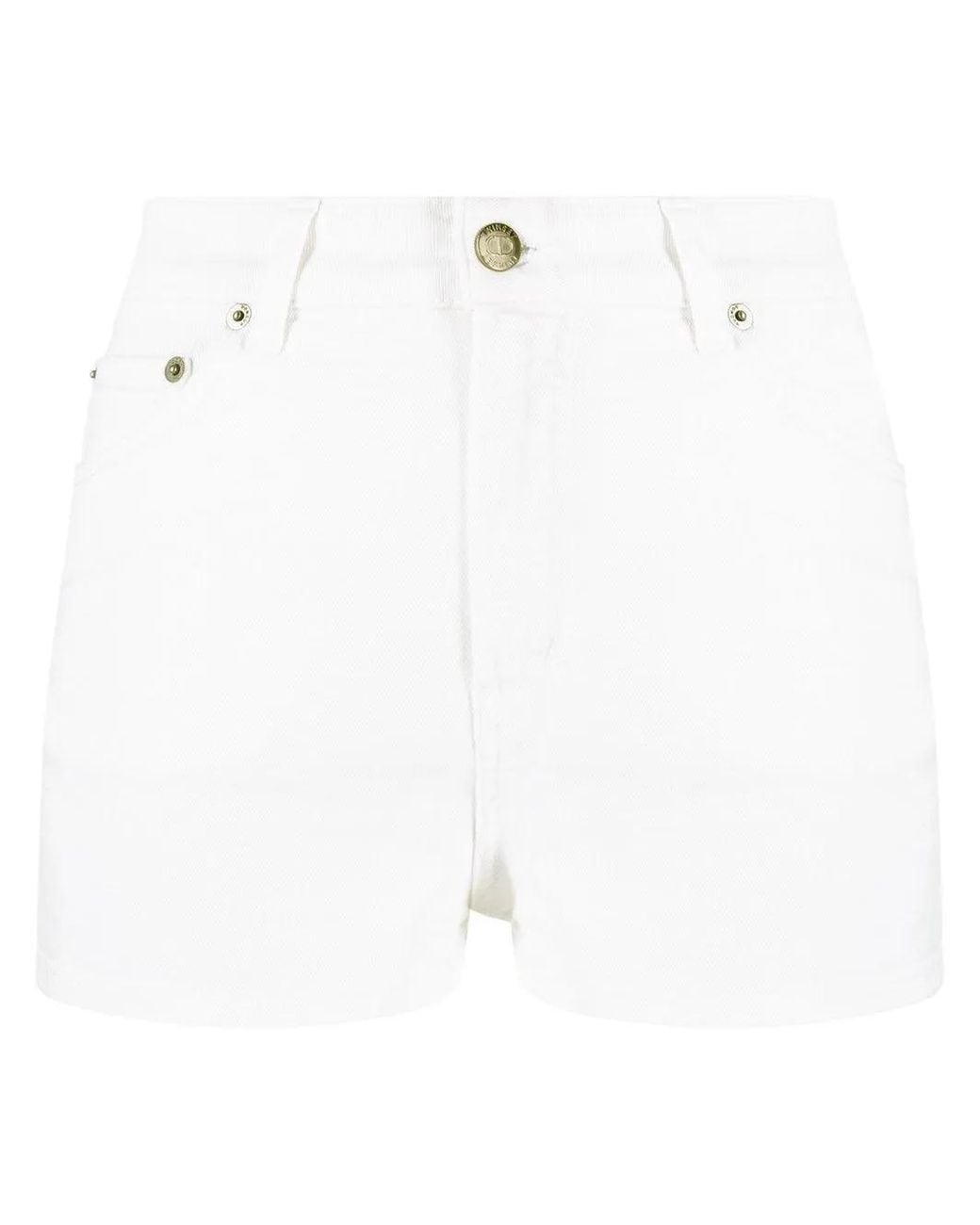 Twinset White Embroidered-Logo Denim Shorts