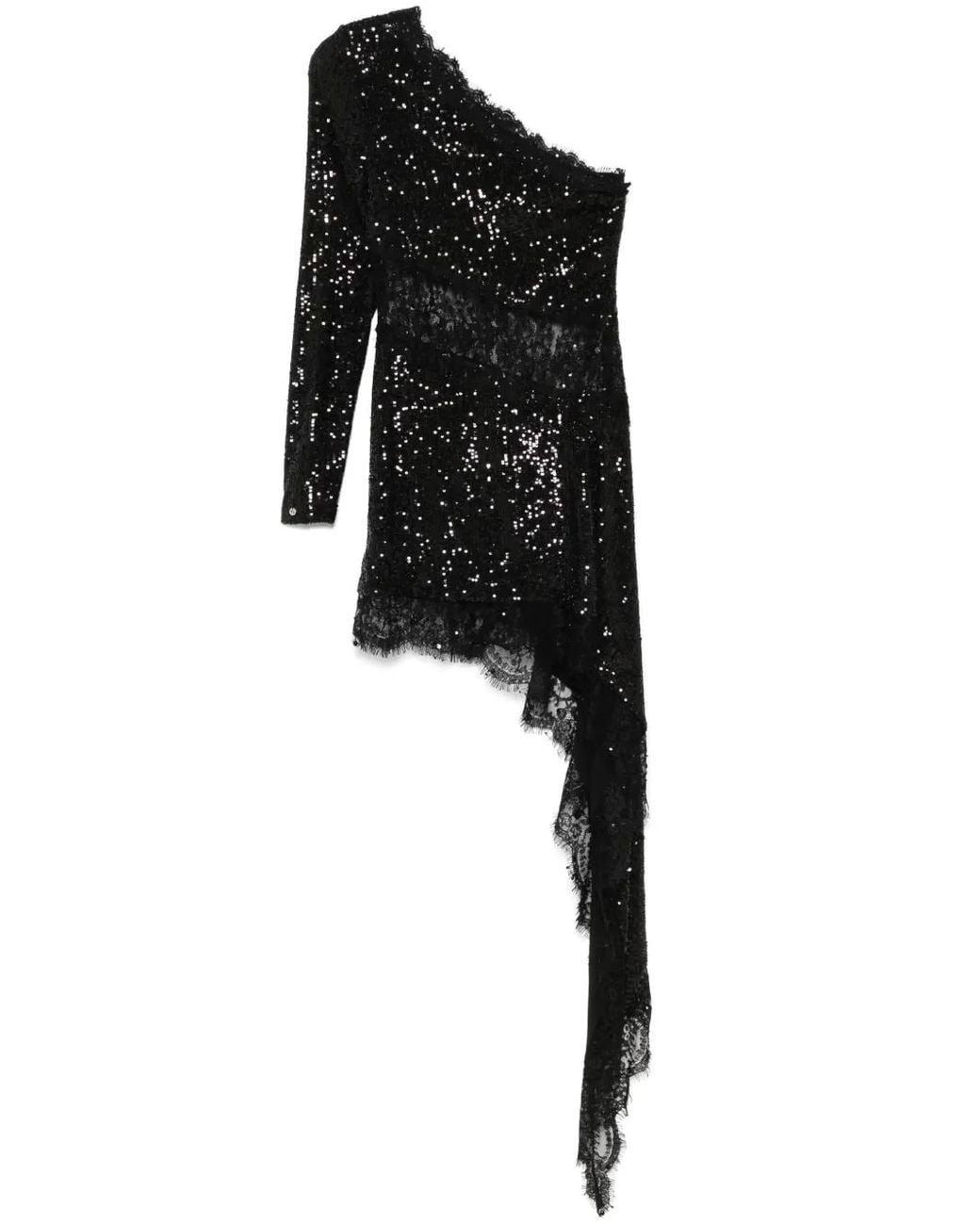 Nissa Black Lace-Insert Sequined Mini Dress