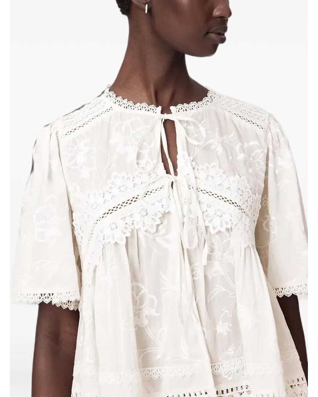 AllSaints Natural Lillith Embroidered Short-Sleeve Top