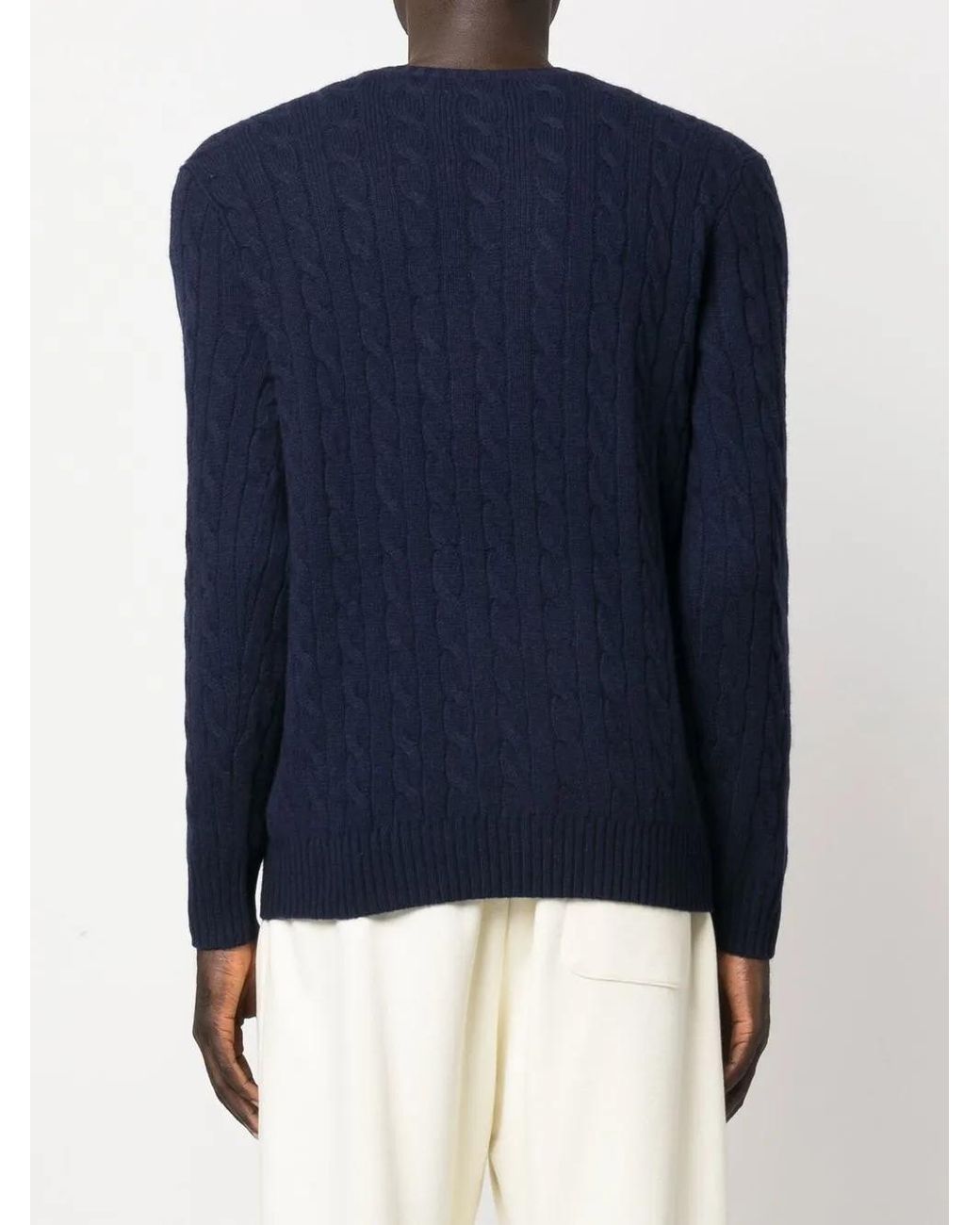 Polo Ralph Lauren Blue Cable-Knit Wool And Cashmere Crewneck Sweater With Pony Embroidery.<Br for men