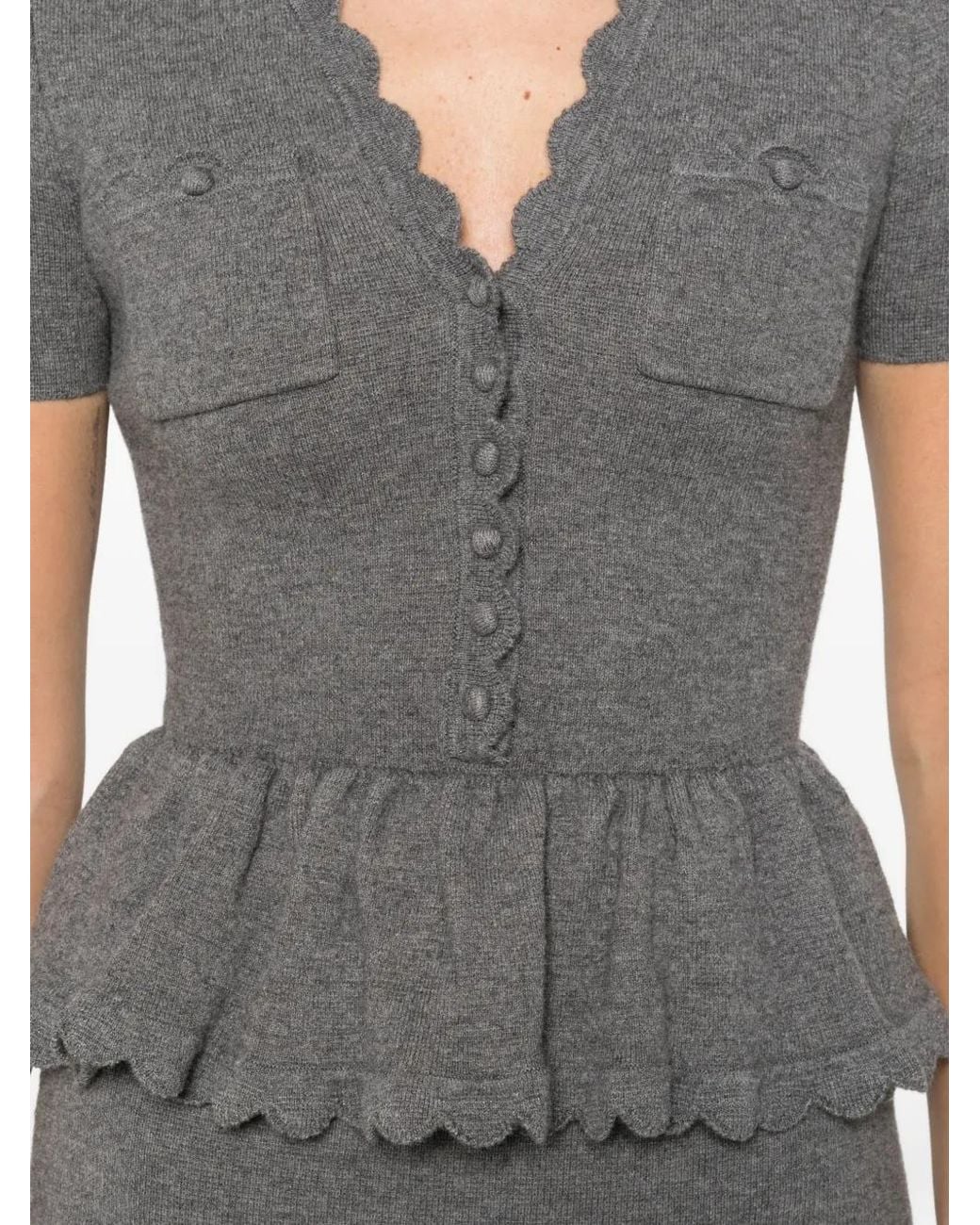 Self-Portrait Gray Pocket Peplum Midi Dress