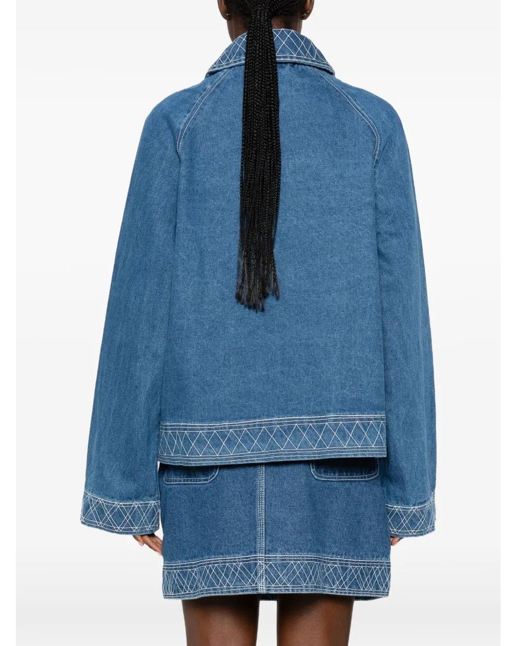Bode Blue Embroidered Denim Jacket