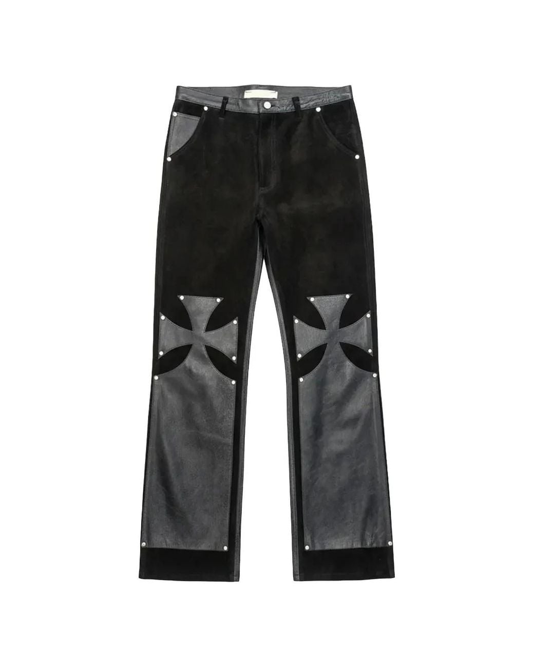 SEKRIT Black Chopper Cross-Patch Leather Trousers for men