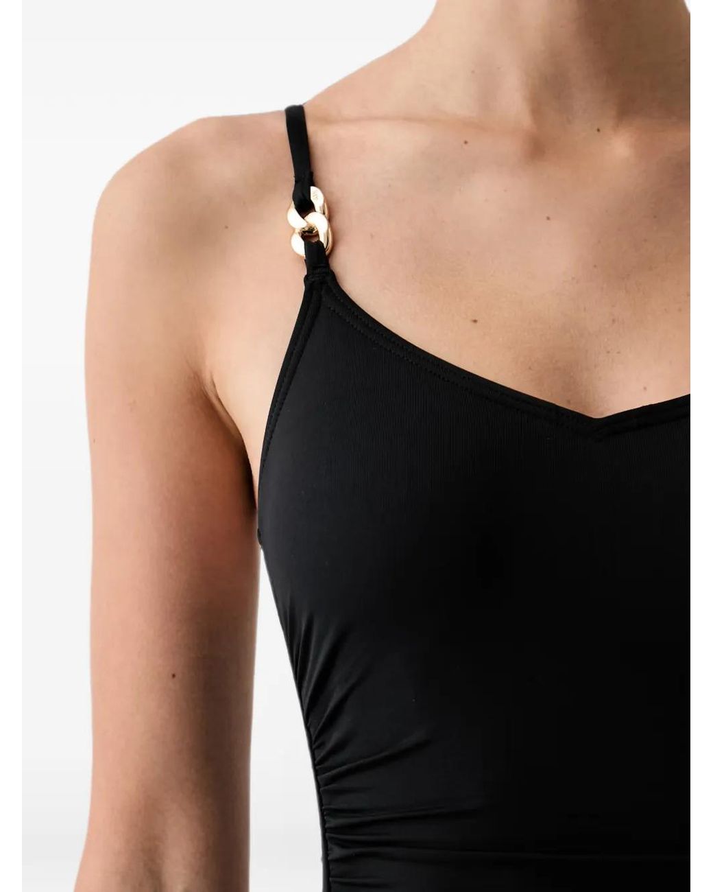 MICHAEL Michael Kors Black Chain-Link Gathered Swimsuit