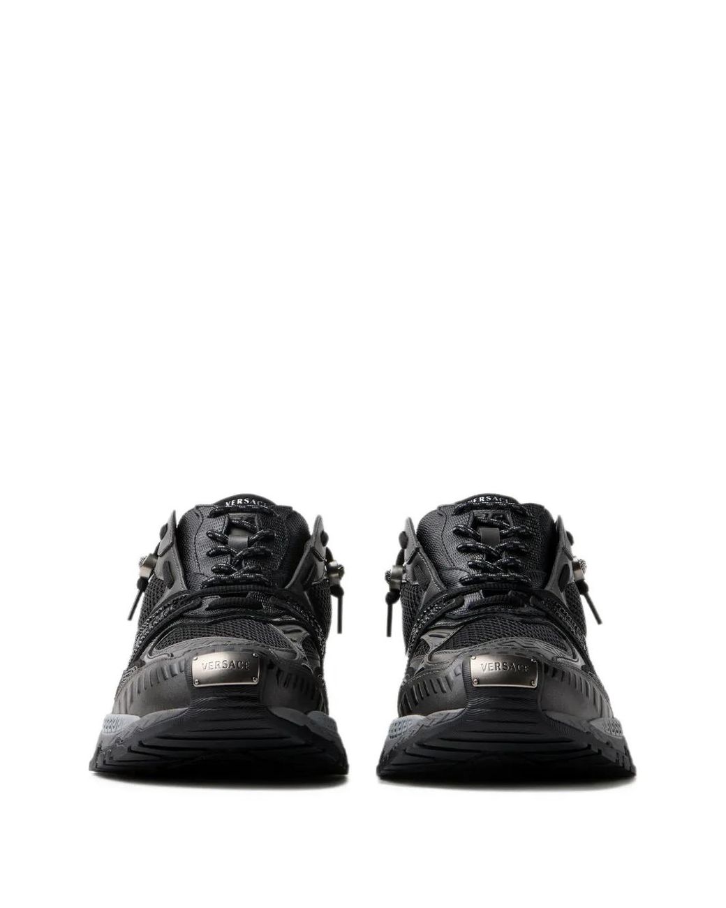 Versace Black Icaro Embellished Mesh & Leather Sneakers for men