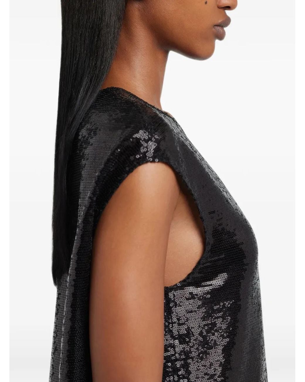 Courreges Black Circle Edged Sequins Long Dress
