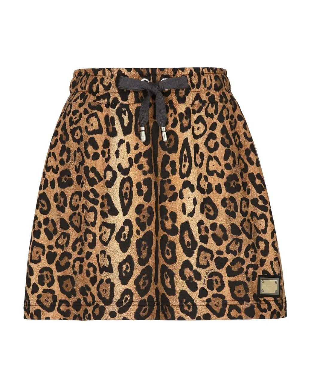 Dolce & Gabbana Natural Leopard-Print Drawstring Mini Skirt