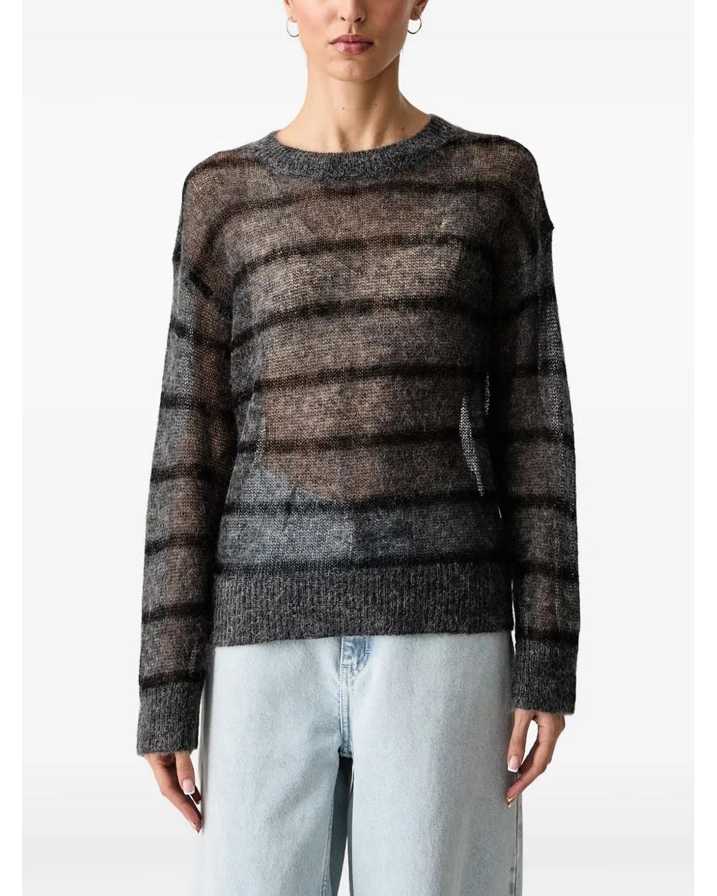 Mos Mosh Black Striped Semi-Sheer Sweater