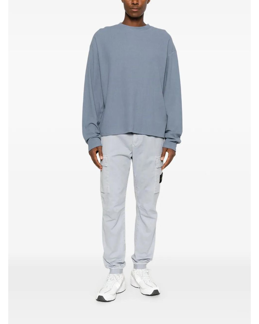 Stone Island Gray Stretch Organic Broken Twill Cotton 'Old' Effect Trousers for men