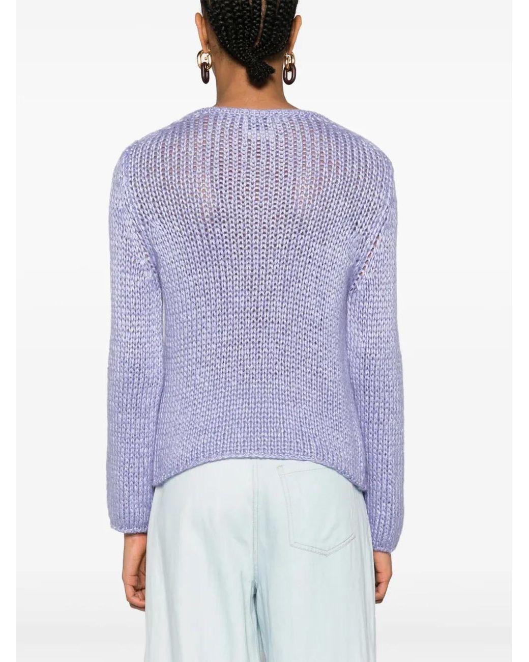 Forte_forte Purple Round-Neck Silk Blend Jumper