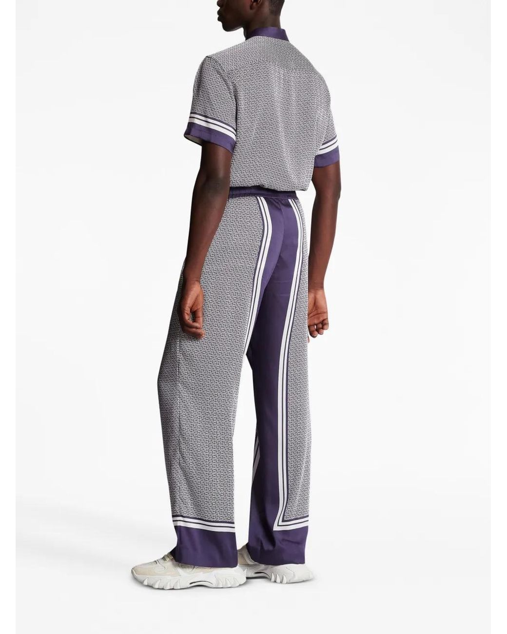 Balmain Purple Vertical-Print Straight-Leg Trousers for men