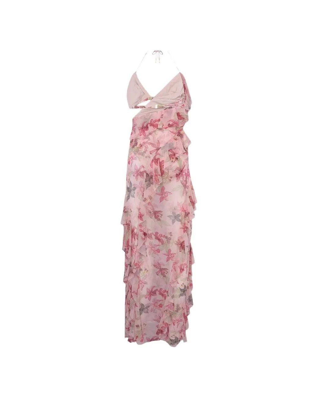 PATBO Pink Orchid Bloom Floral-Print Cut-Out Ruffled Maxi Dress
