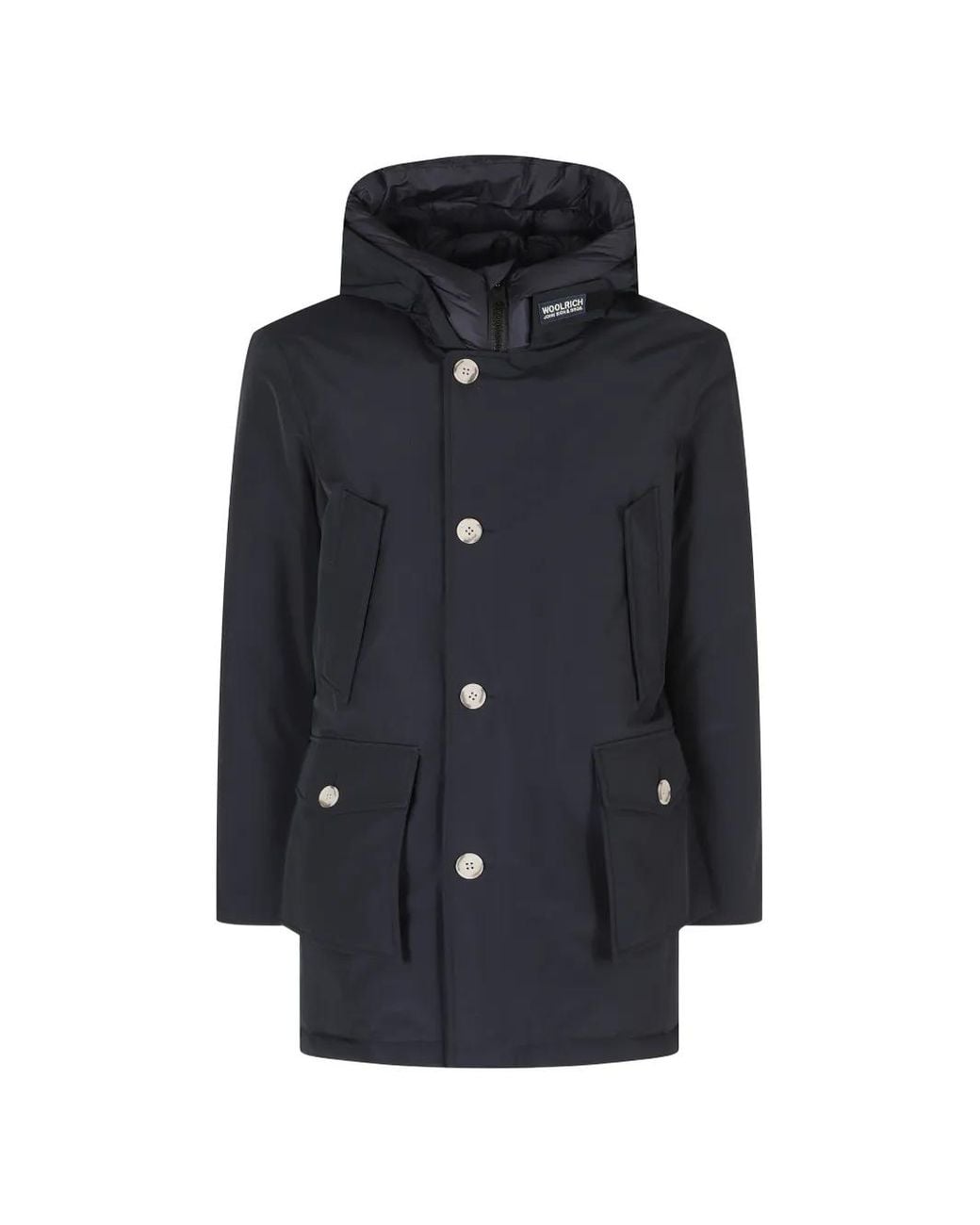 Woolrich Blue Arctic Hooded Button-Fastening Coat for men