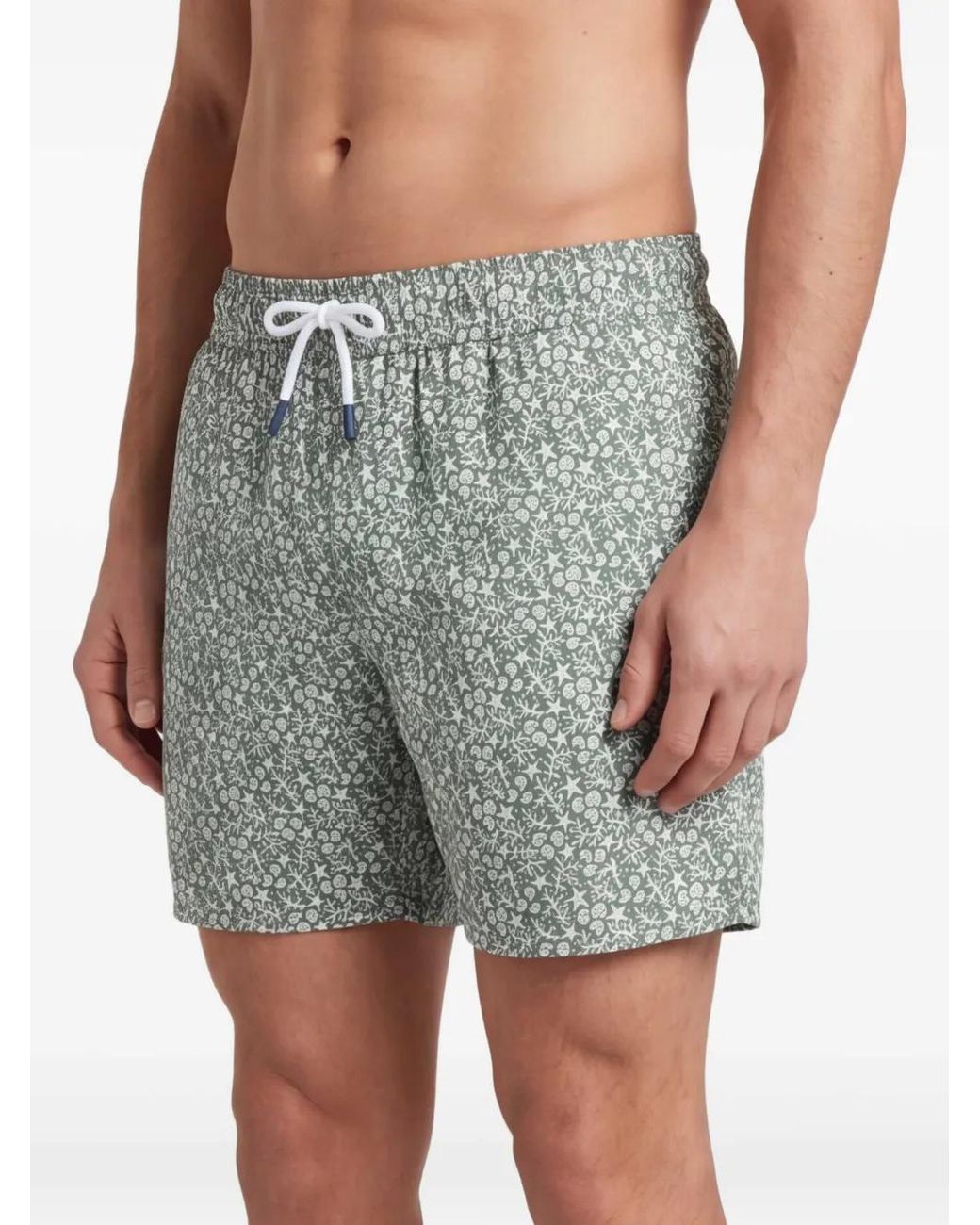 Fedeli Blue Floral-Print Swim Shorts for men