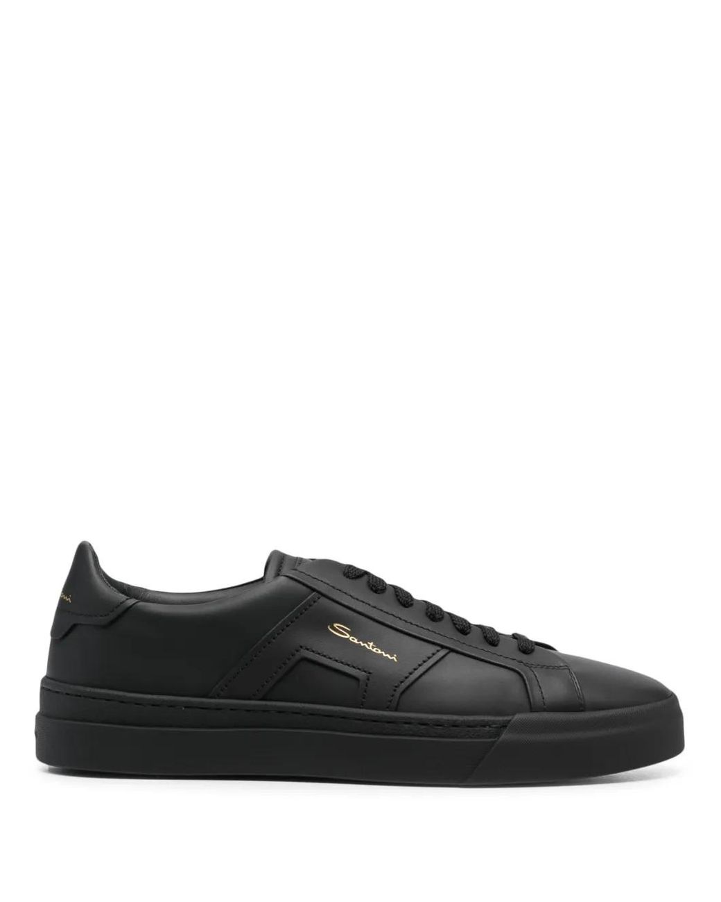 Santoni Black Leather Low-Top Sneakers for men