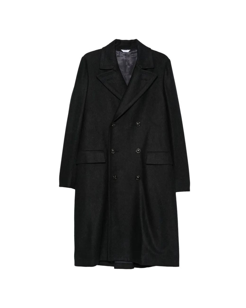 Boglioli Black Herringbone Double-Breasted Coat for men