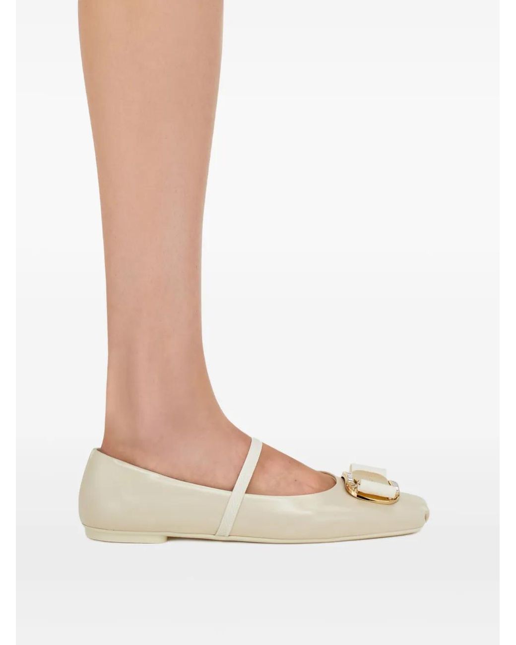 Ferragamo Natural Zina Leather Ballet Flats