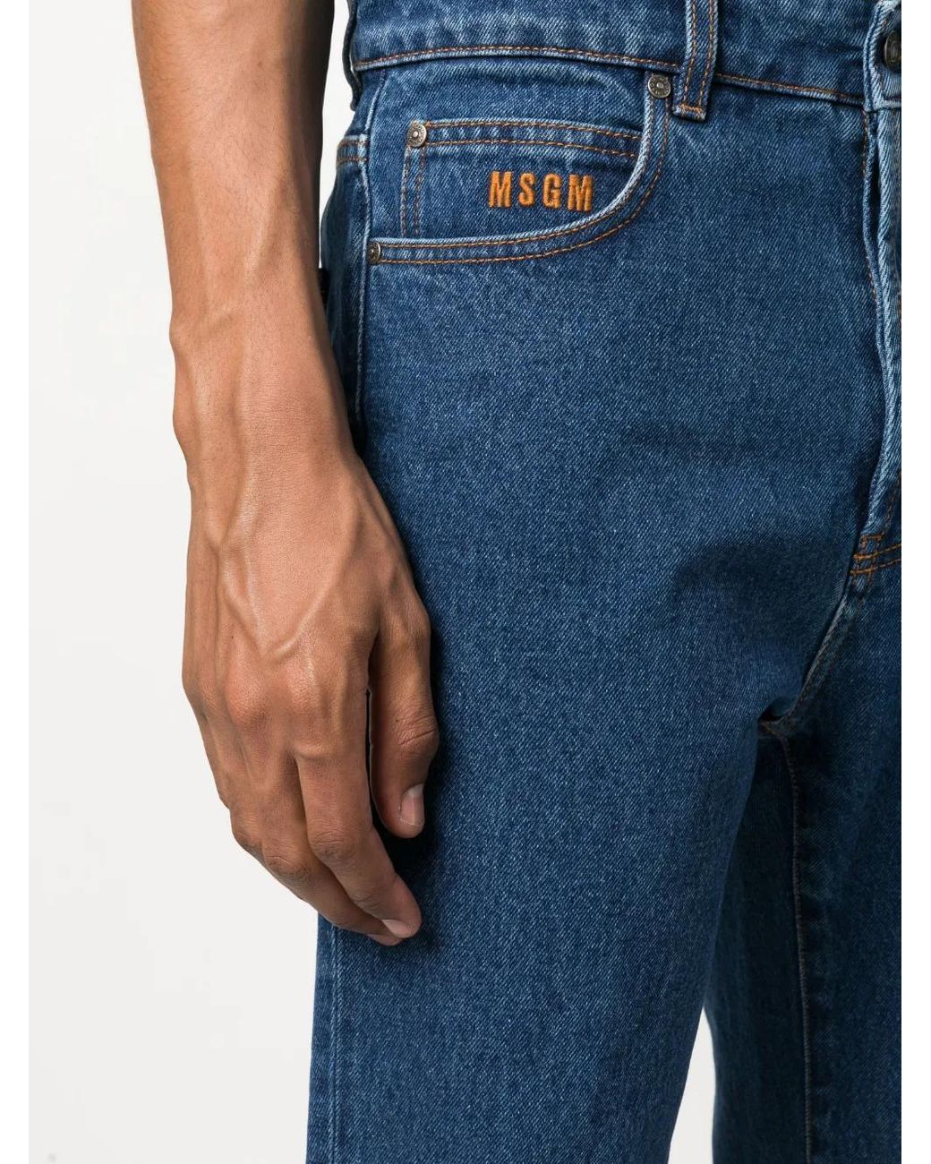 MSGM Blue Logo-Embroidered Straight-Leg Jeans for men