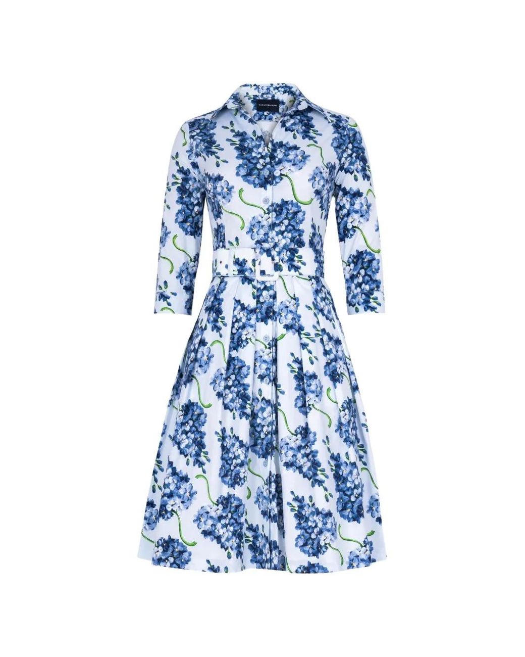 Samantha Sung Blue Audrey Floral-Print Midi Dress