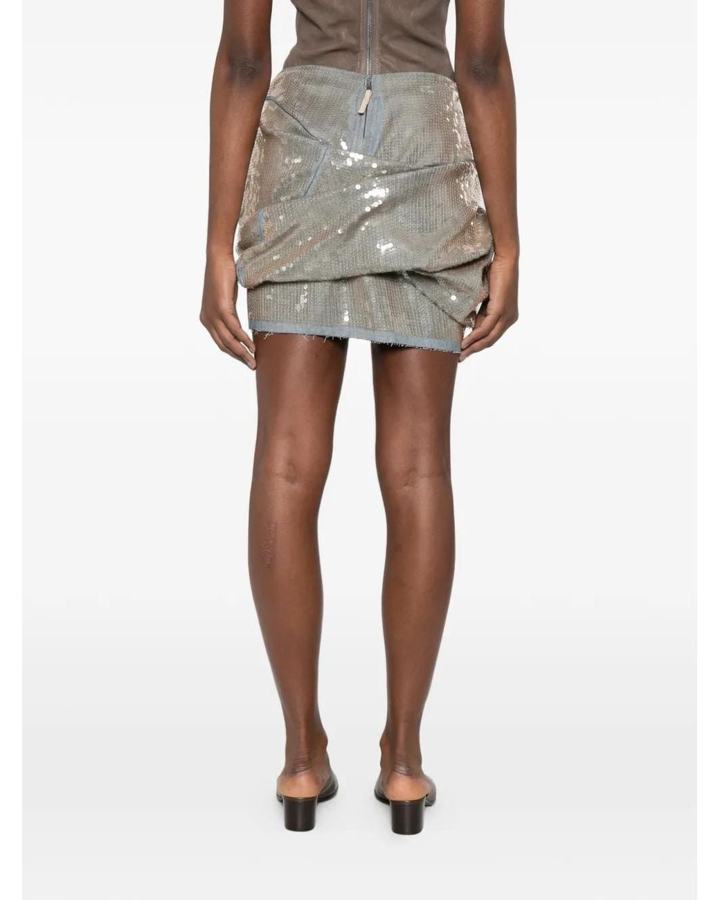 Rick Owens Gray Sequin-Embellishment Mini Skirt