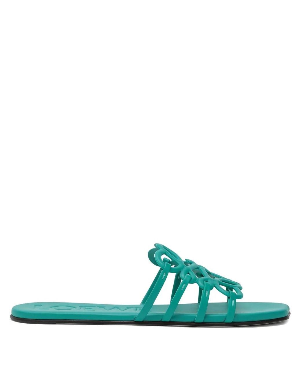 Loewe Green Petal Anagram Leather Sandals