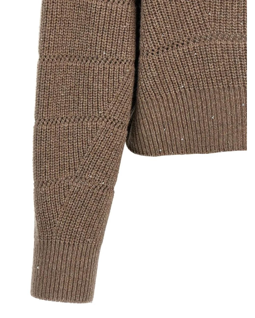 Brunello Cucinelli Brown 'Rustic Dazzling Net' Cropped Sweater