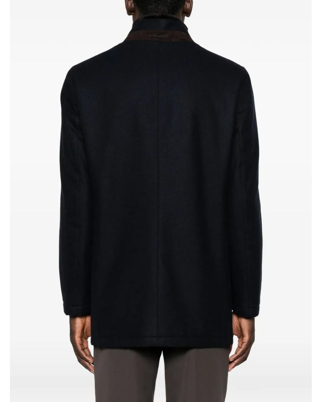 Enrico Mandelli Blue Fur-Trimmed High-Neck Coat for men