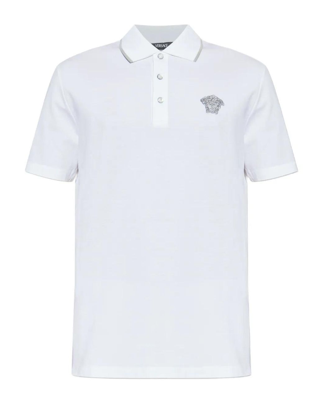 Versace White Classic Cotton Polo Shirt With Embroidered Emblem for men
