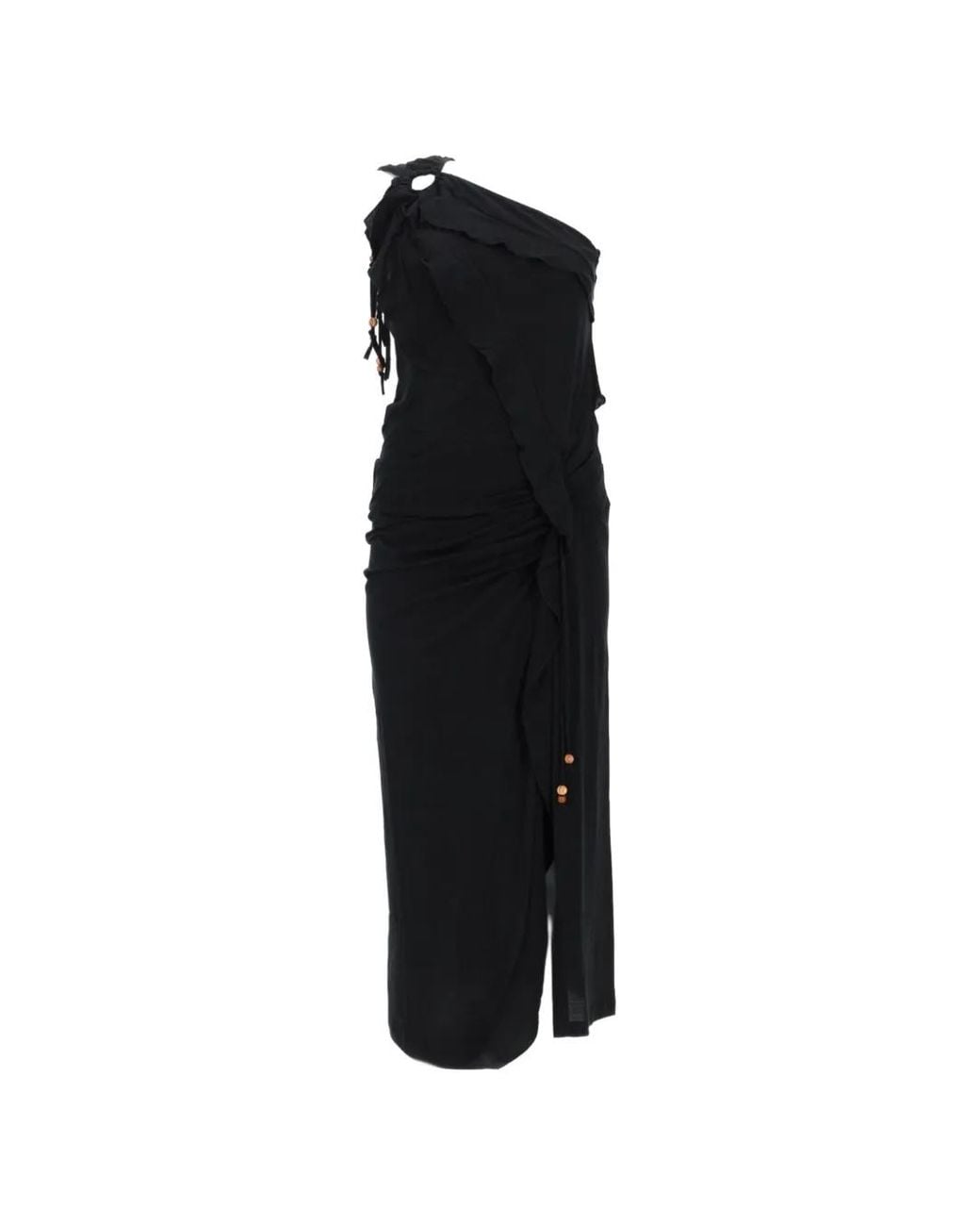 Isabel Marant Black Juliane One-Shoulder Ruffled Midi Dress