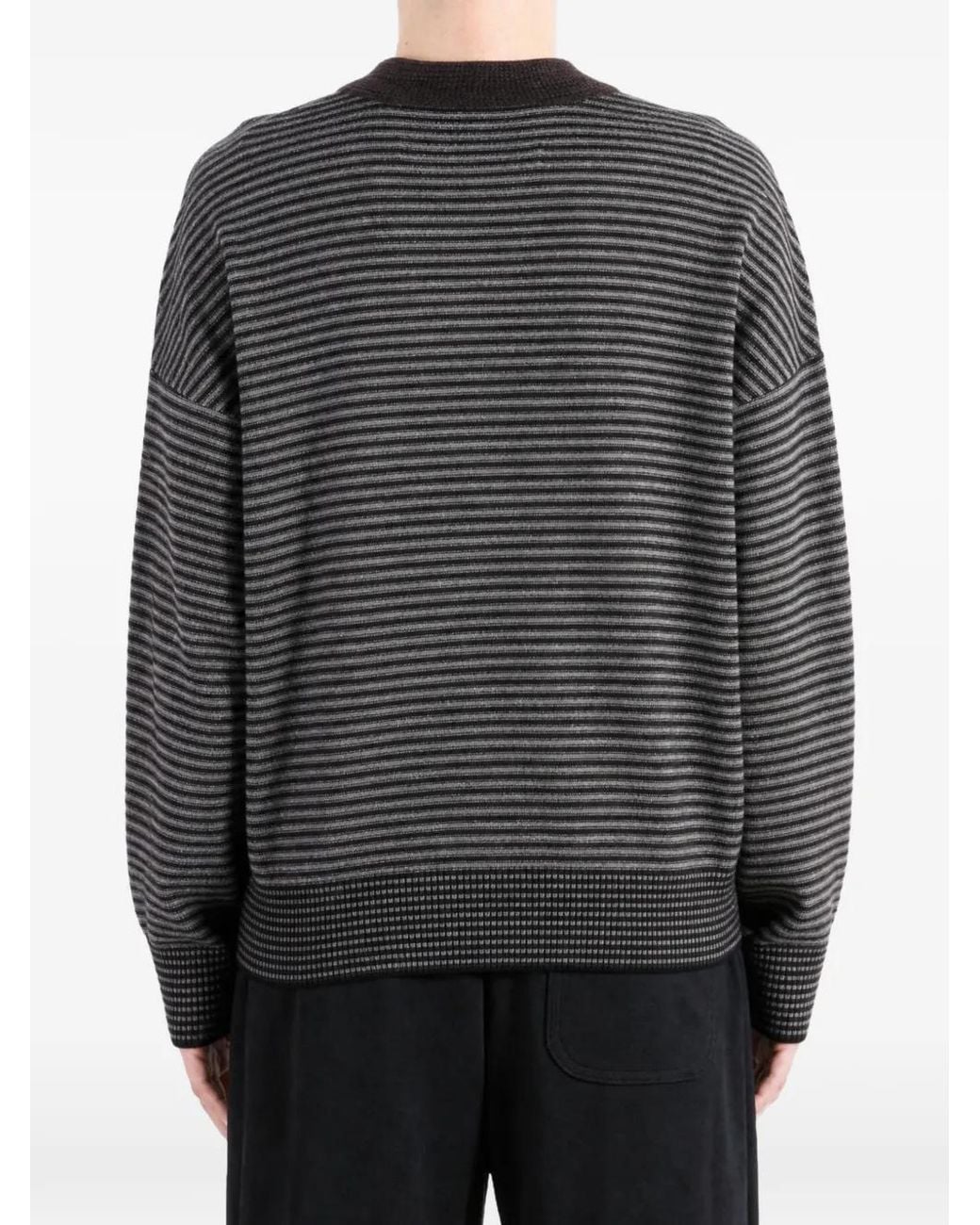 Ziggy Chen Gray Horizontal-Stripe V-Neck Sweater for men