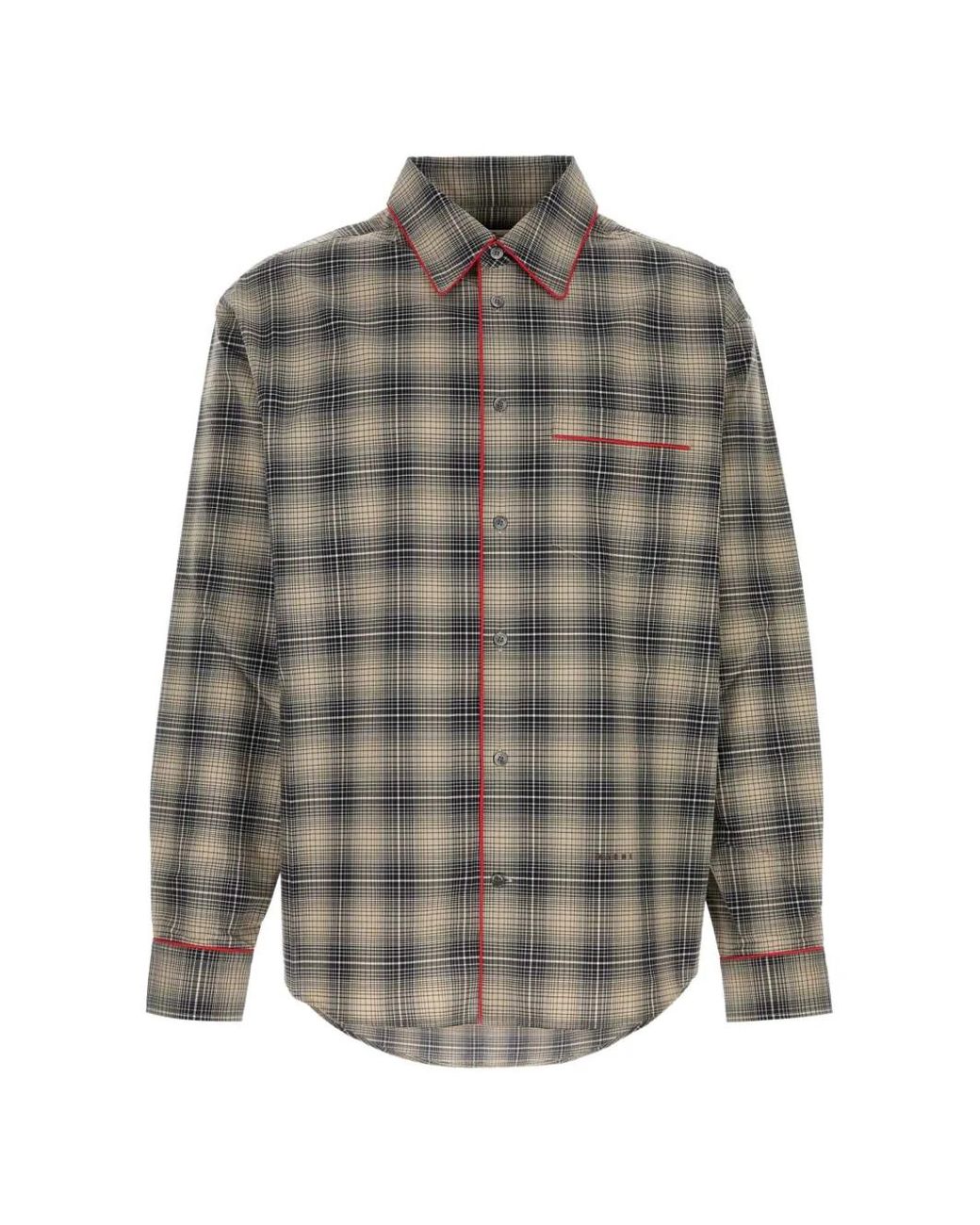 Marni Gray And Light Ombré Check Shirt With Contrasting Piping for men