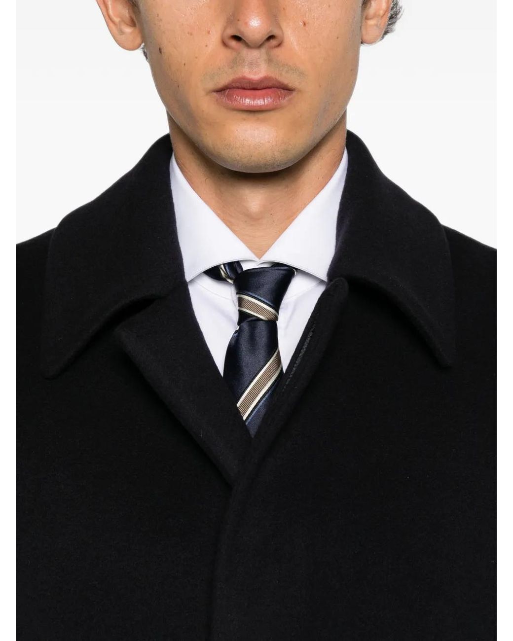 Lardini Black Peggy Concealed-Front Virgin Wool Coat for men