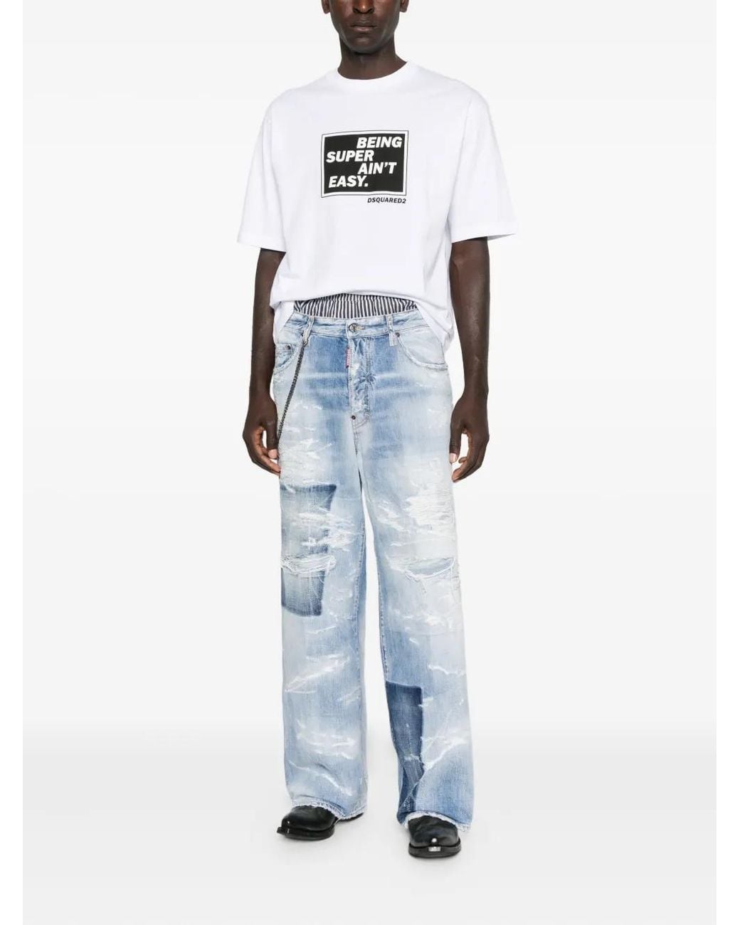 DSquared² Blue Patchwork Distressed Jeans for men