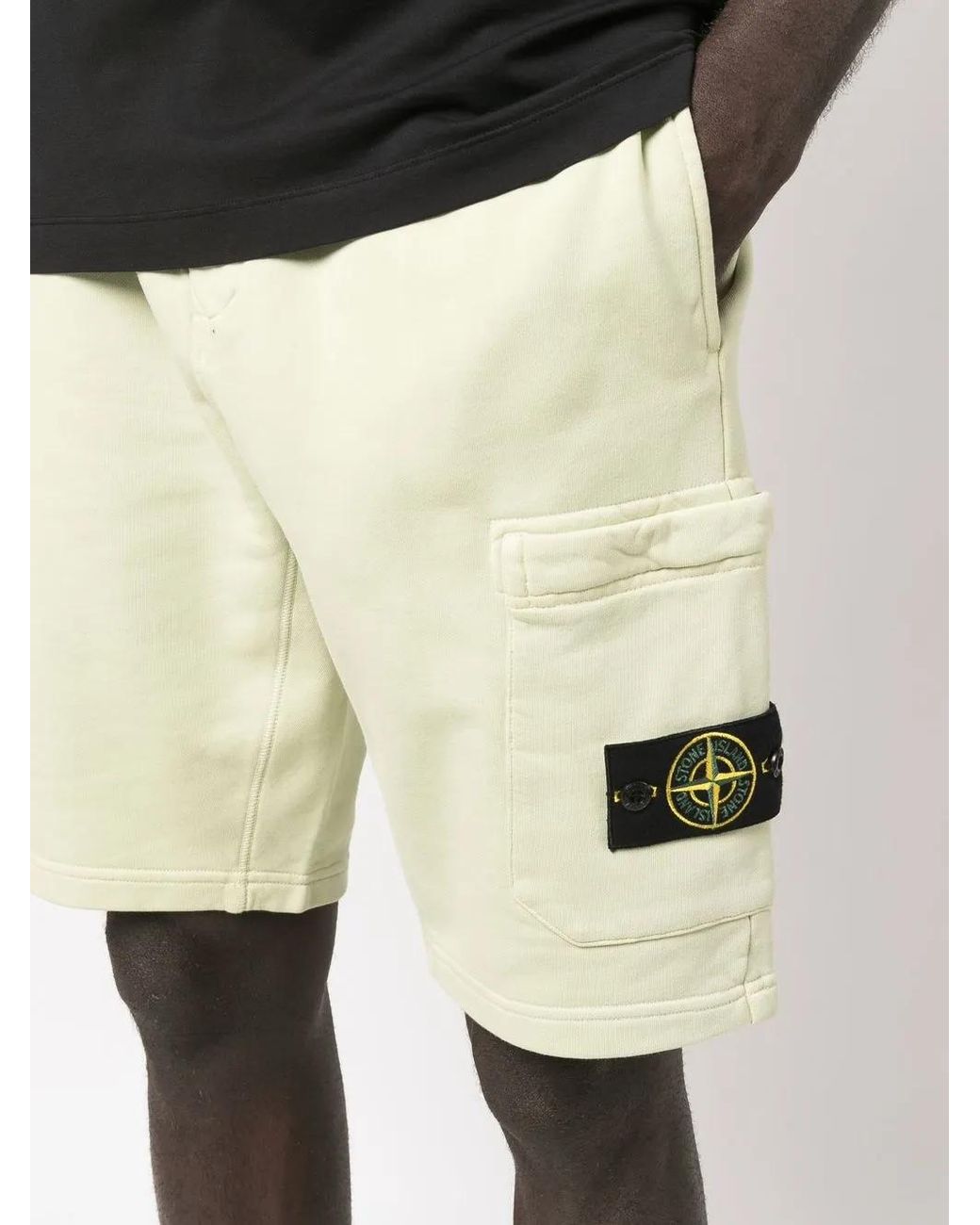 Stone Island Natural Compass-patch Track Shorts In Lime Green for men