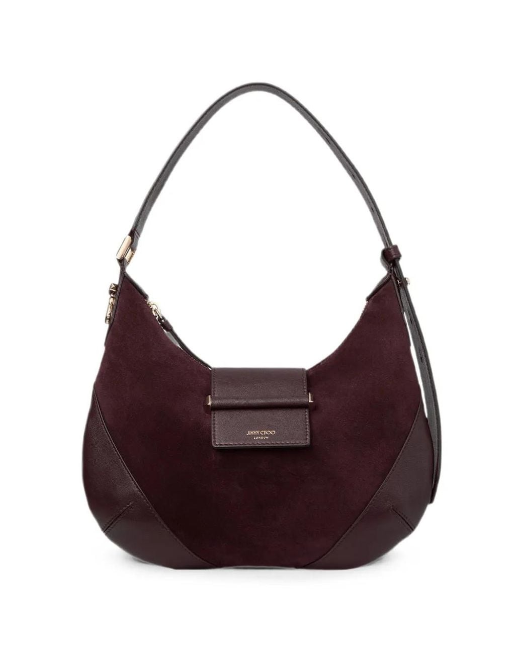 Jimmy Choo Purple Bar M Deep Merlot Suede Shoulder Bag With Biker Leather Trim