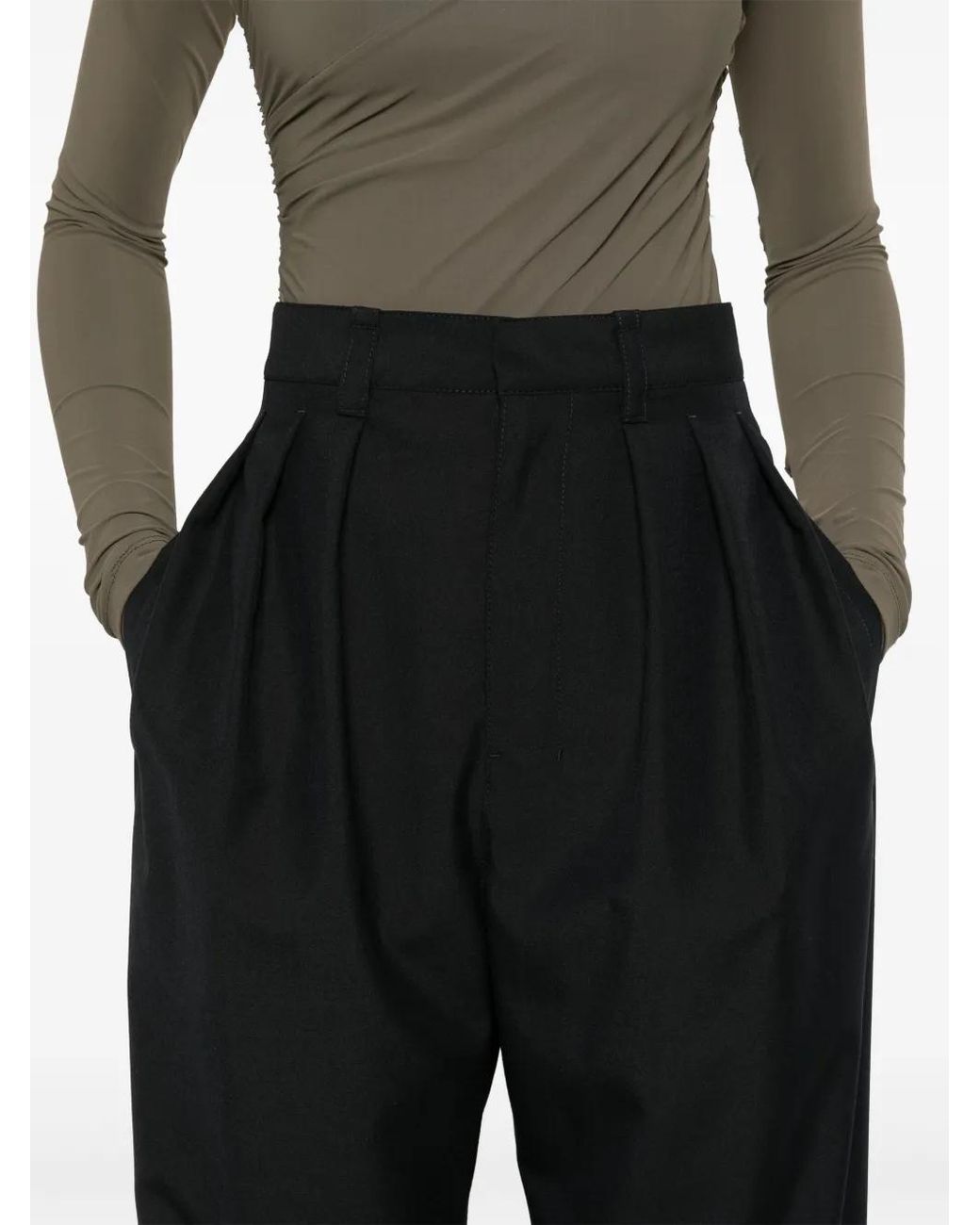 Lemaire Black Pleat-Detail Tailored Trousers